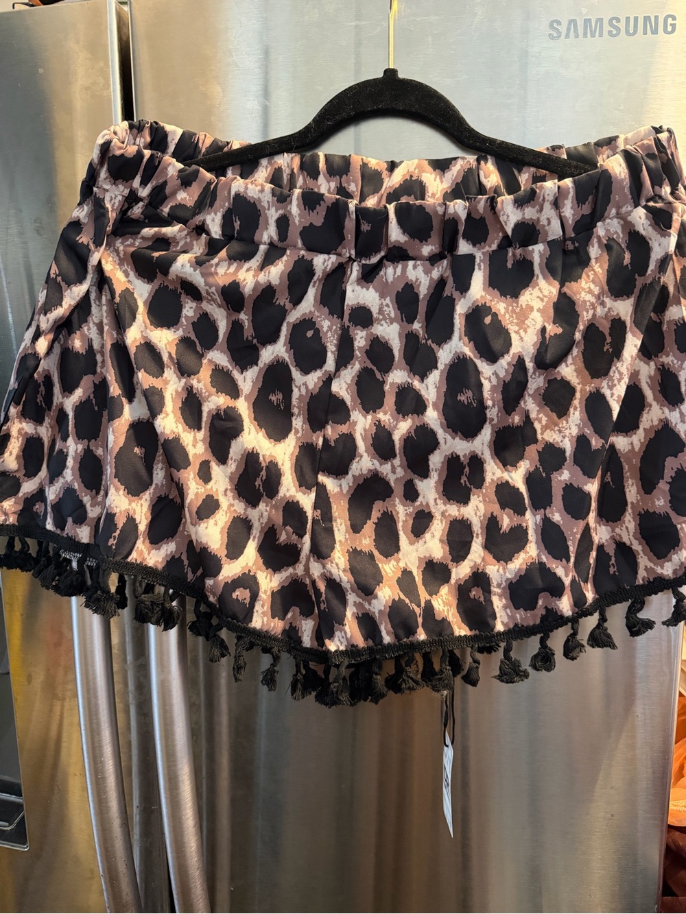 Leopard Print Tassel Hem Skort in Black & Brown